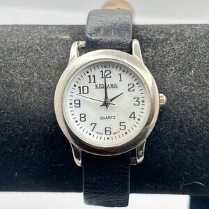Vintage Silver & Black Leather Watch